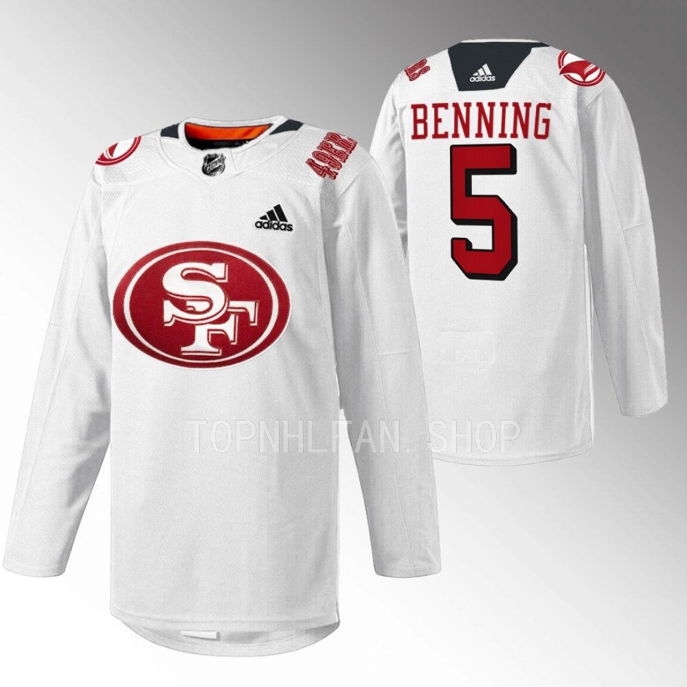 2022 San Jose Sharks Matt Benning 49er Mash-Up White Specialty Warm-Up Jersey