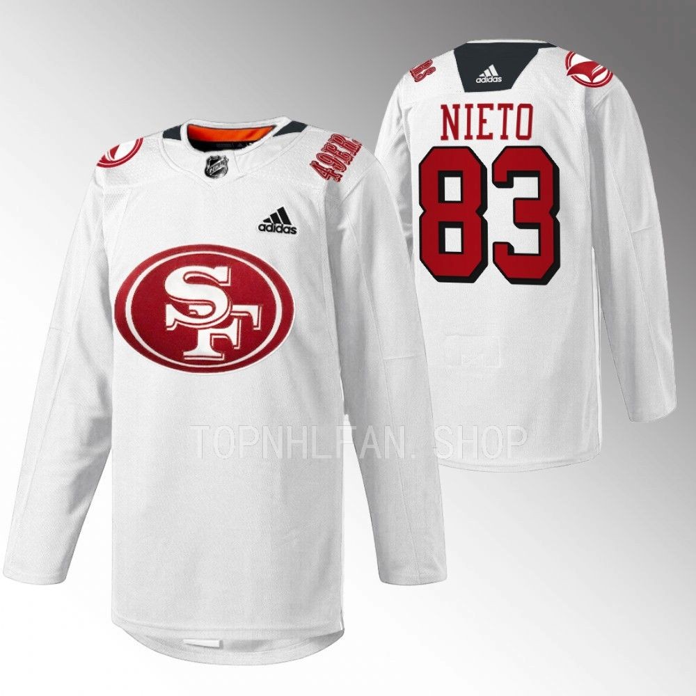 2022 San Jose Sharks Matt Nieto 49er Mash-Up White Specialty Warm-Up Jersey