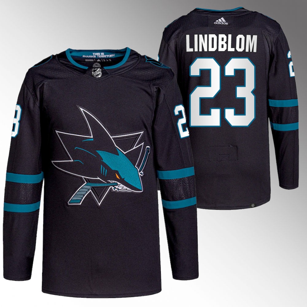 2022 San Jose Sharks Oskar Lindblom Black Primegreen Authentic Alternate Jersey