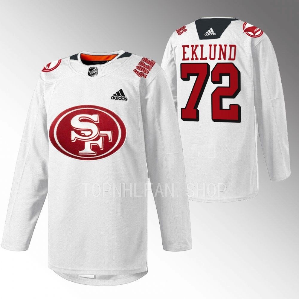 2022 San Jose Sharks William Eklund 49er Mash-Up White Specialty Warm-Up Jersey