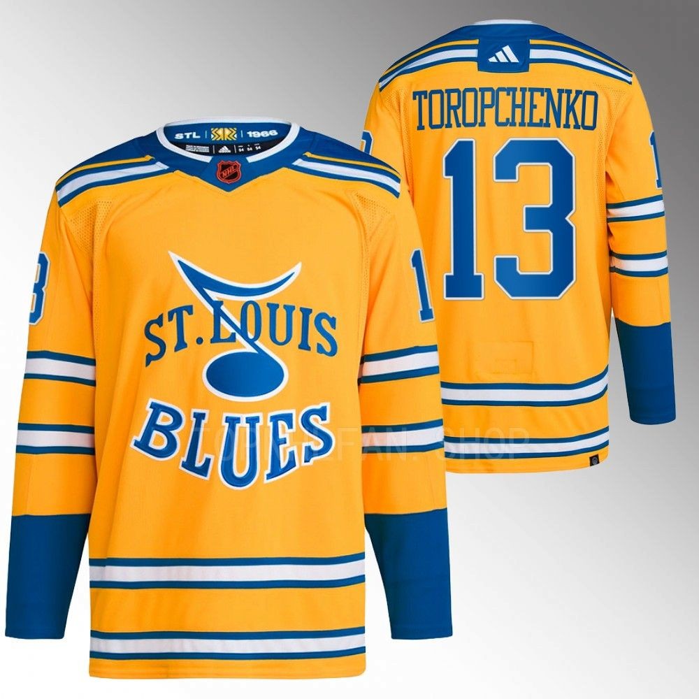 2022 St. Louis Blues Alexei Toropchenko Reverse Retro 2.0 Yellow Authentic Primegreen Jersey