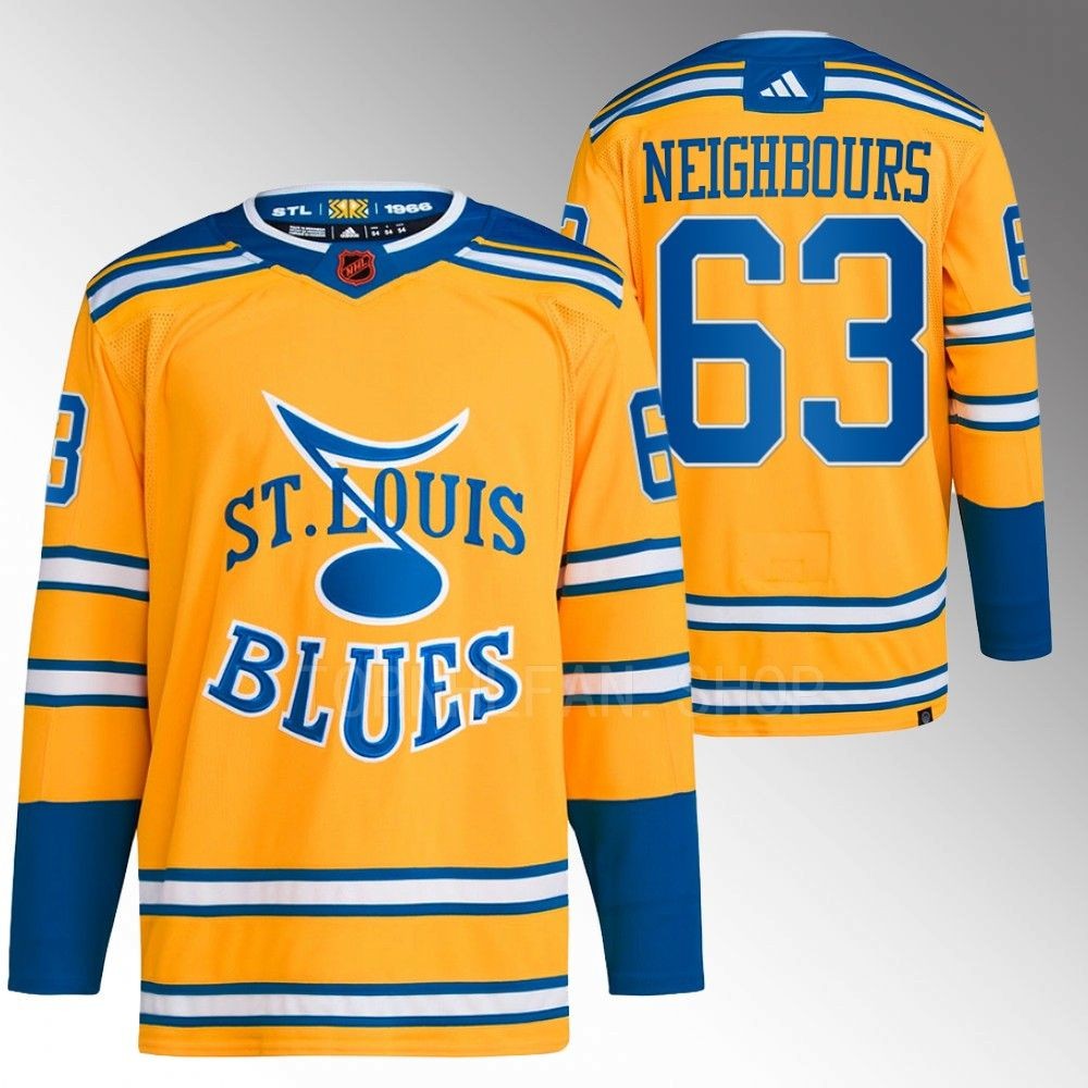 2022 St. Louis Blues Jake Neighbours Reverse Retro 2.0 Yellow Authentic Primegreen Jersey