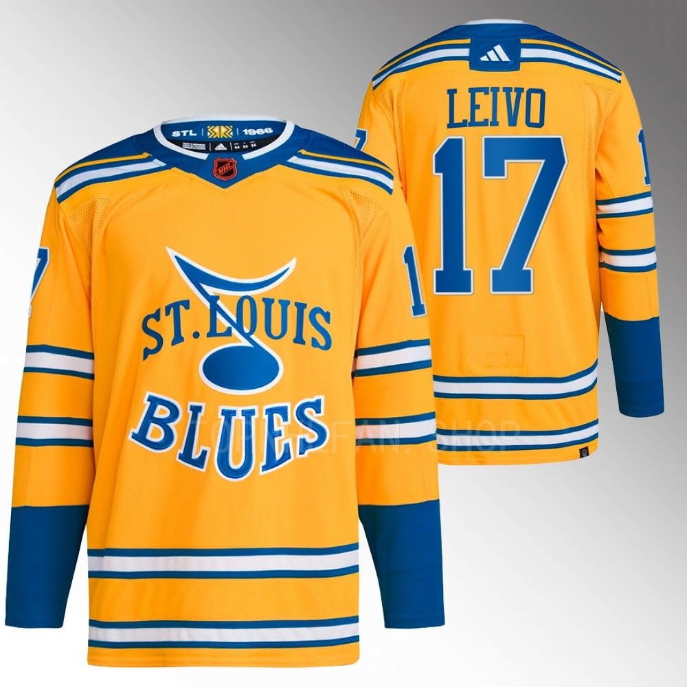 2022 St. Louis Blues Josh Leivo Reverse Retro 2.0 Yellow Authentic Primegreen Jersey