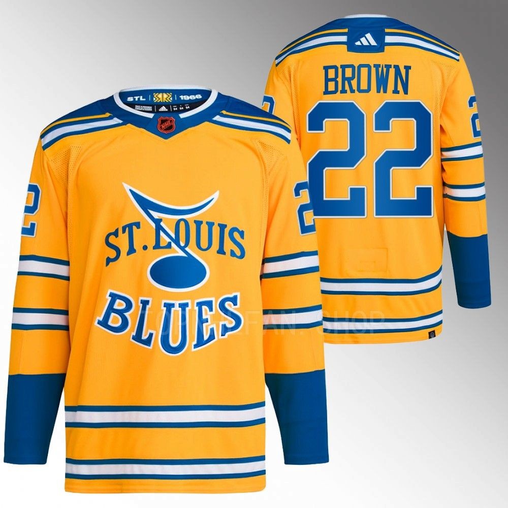 2022 St. Louis Blues Logan Brown Reverse Retro 2.0 Yellow Authentic Primegreen Jersey