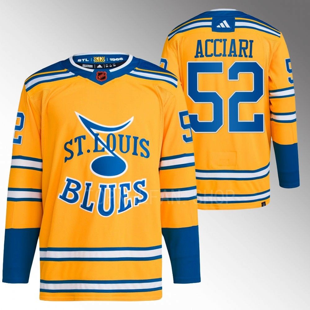 2022 St. Louis Blues Noel Acciari Reverse Retro 2.0 Yellow Authentic Primegreen Jersey