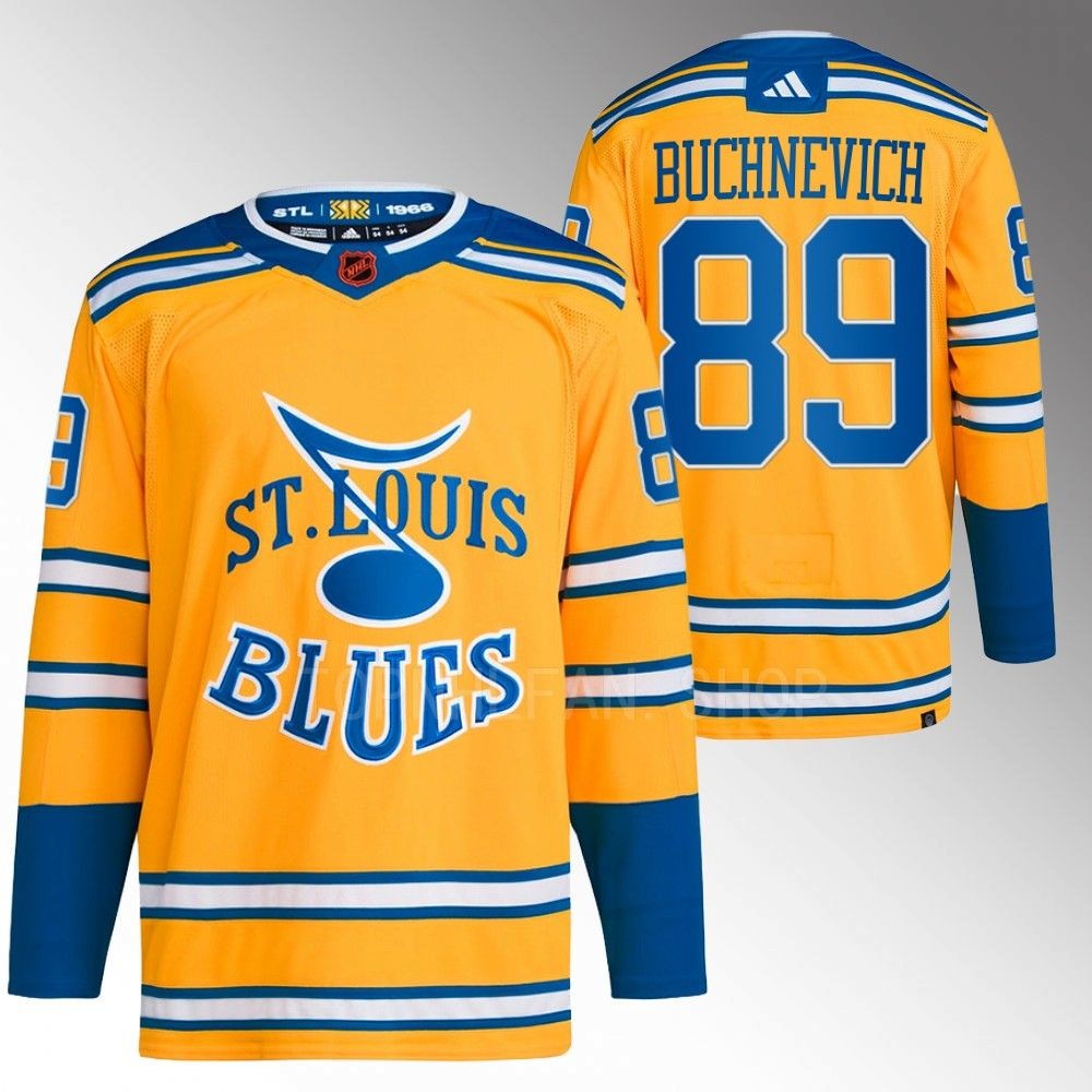 2022 St. Louis Blues Pavel Buchnevich Reverse Retro 2.0 Yellow Authentic Primegreen Jersey
