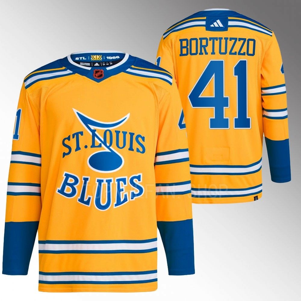 2022 St. Louis Blues Robert Bortuzzo Reverse Retro 2.0 Yellow Authentic Primegreen Jersey