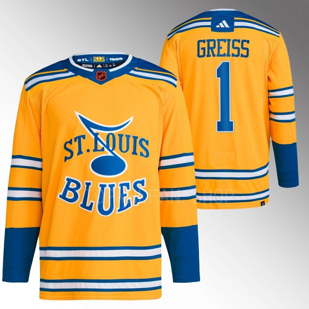 2022 St. Louis Blues Thomas Greiss Reverse Retro 2.0 Yellow Authentic Primegreen Jersey