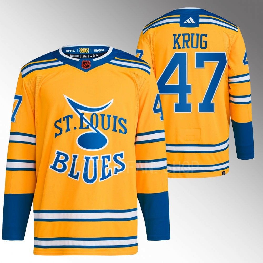 2022 St. Louis Blues Torey Krug Reverse Retro 2.0 Yellow Authentic Primegreen Jersey