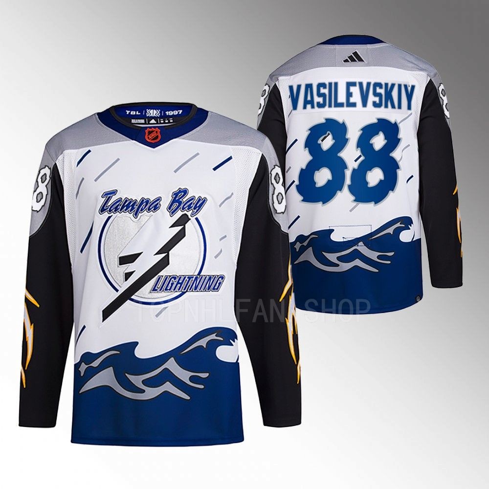 2022 Tampa Bay Lightning Andrei Vasilevskiy White Reverse Retro 2.0 Authentic Primegreen Jersey