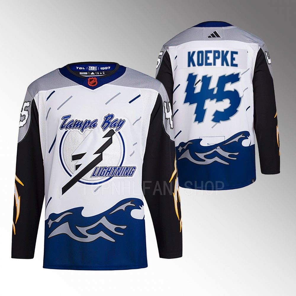 2022 Tampa Bay Lightning Cole Koepke White Reverse Retro 2.0 Authentic Primegreen Jersey