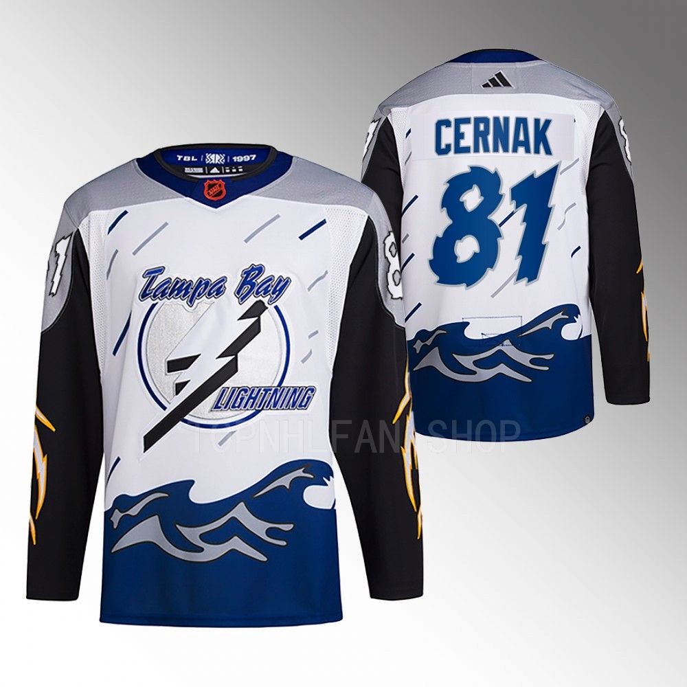 2022 Tampa Bay Lightning Erik Cernak White Reverse Retro 2.0 Authentic Primegreen Jersey