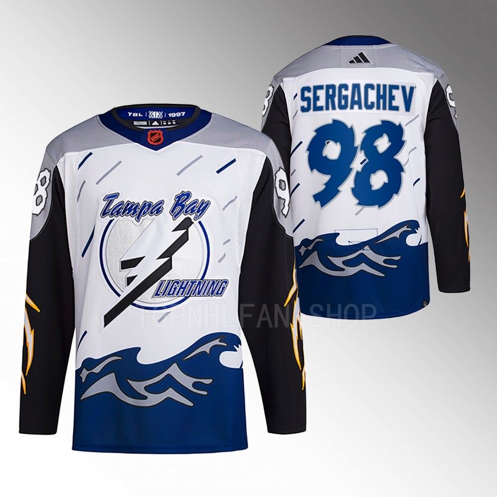 2022 Tampa Bay Lightning Mikhail Sergachev White Reverse Retro 2.0 Authentic Primegreen Jersey