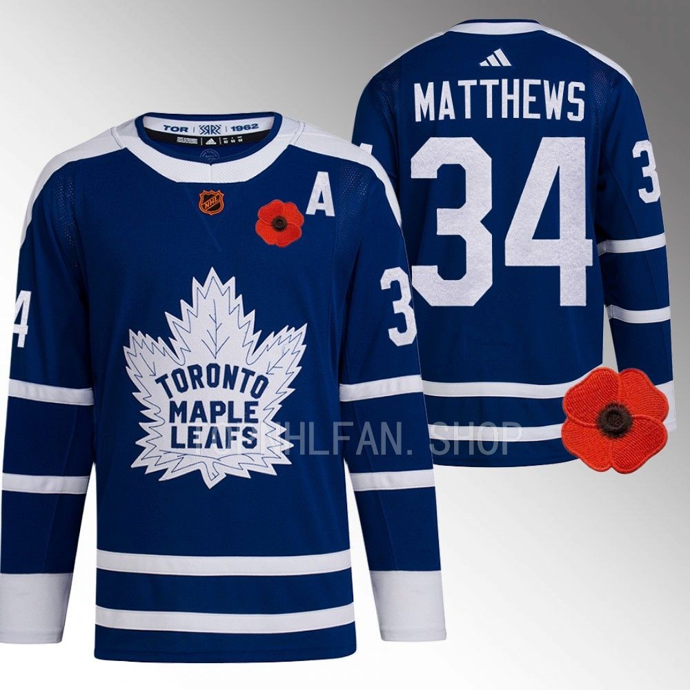 2022 Toronto Maple Leafs Auston Matthews Canadian Remembrance Day Blue Lest We Forget Jersey