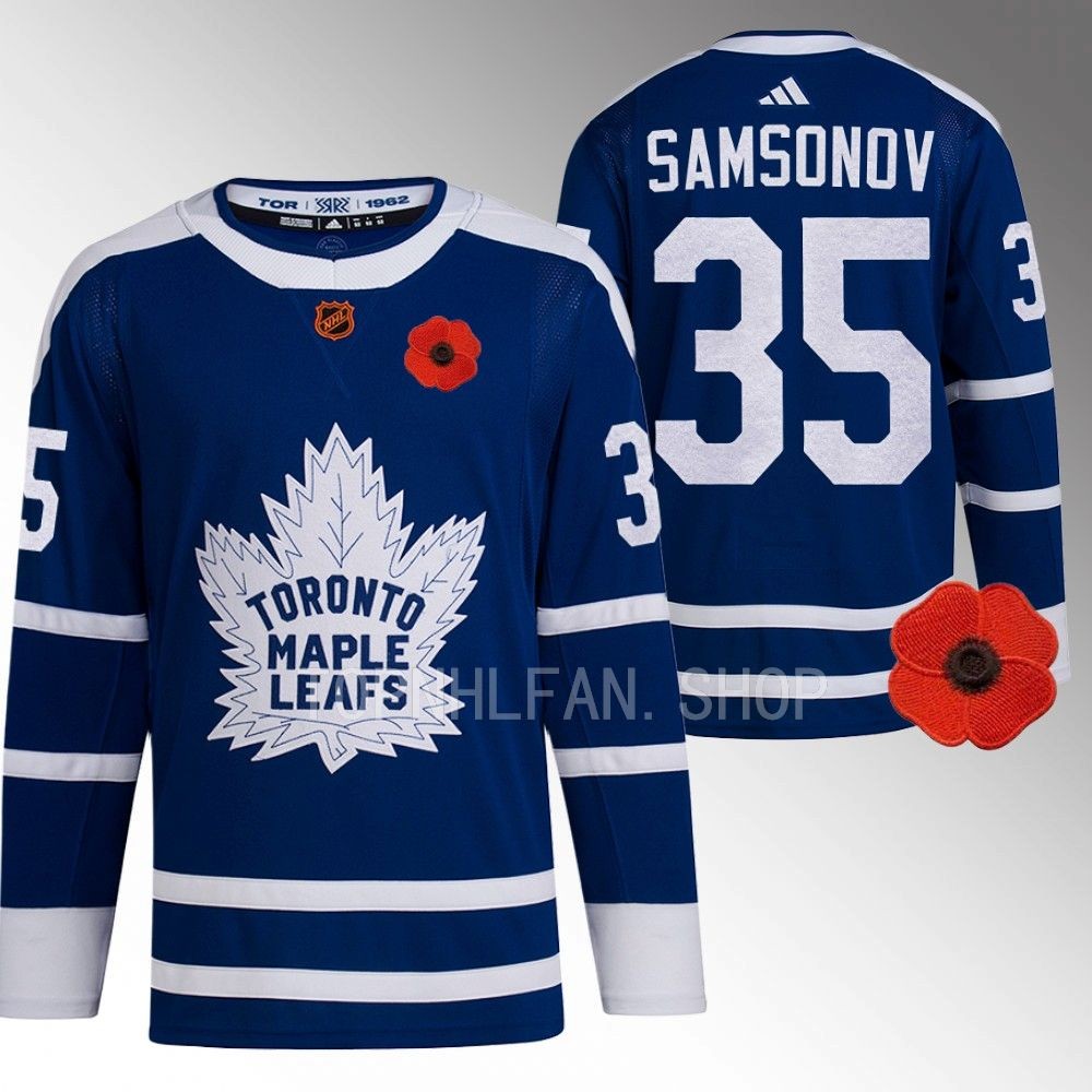 2022 Toronto Maple Leafs Ilya Samsonov Canadian Remembrance Day Blue Lest We Forget Jersey