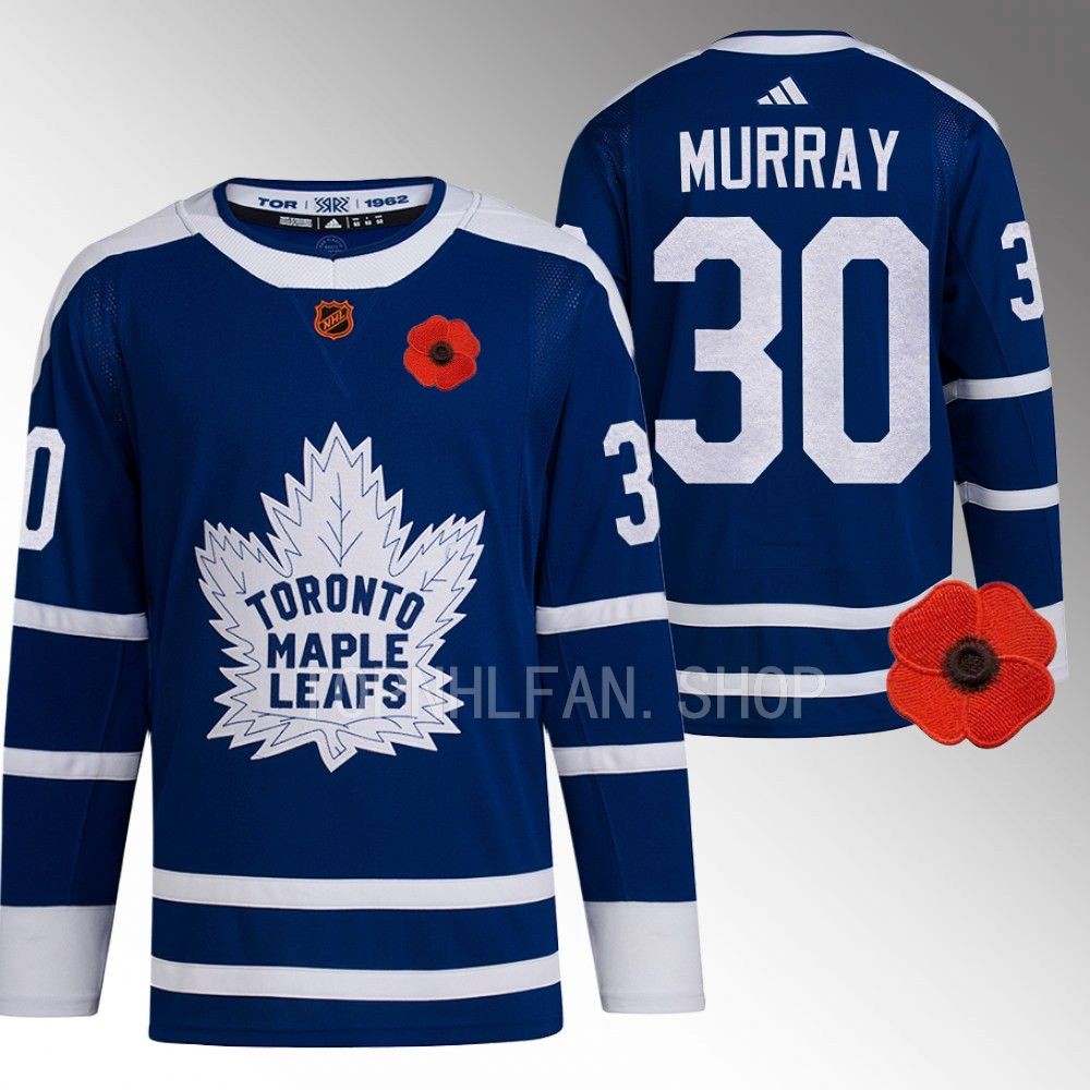 2022 Toronto Maple Leafs Matt Murray Canadian Remembrance Day Blue Lest We Forget Jersey