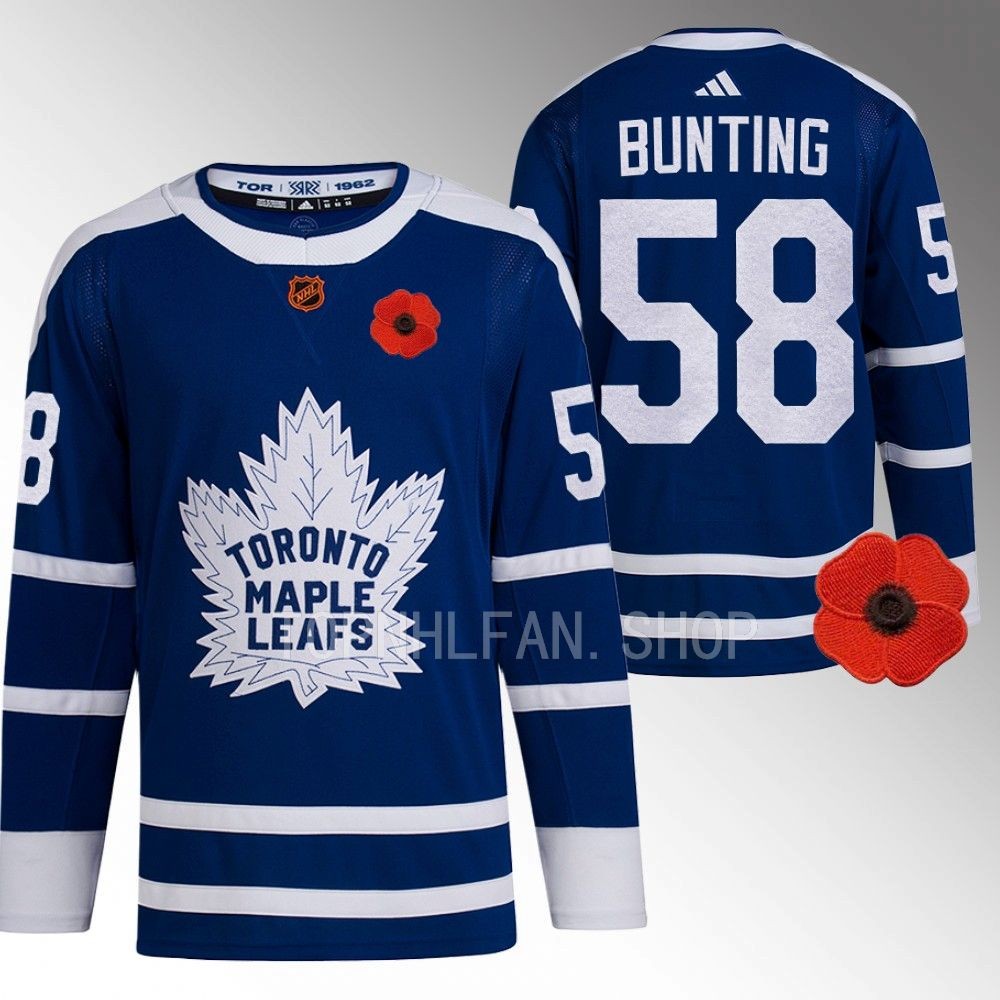 2022 Toronto Maple Leafs Michael Bunting Canadian Remembrance Day Blue Lest We Forget Jersey