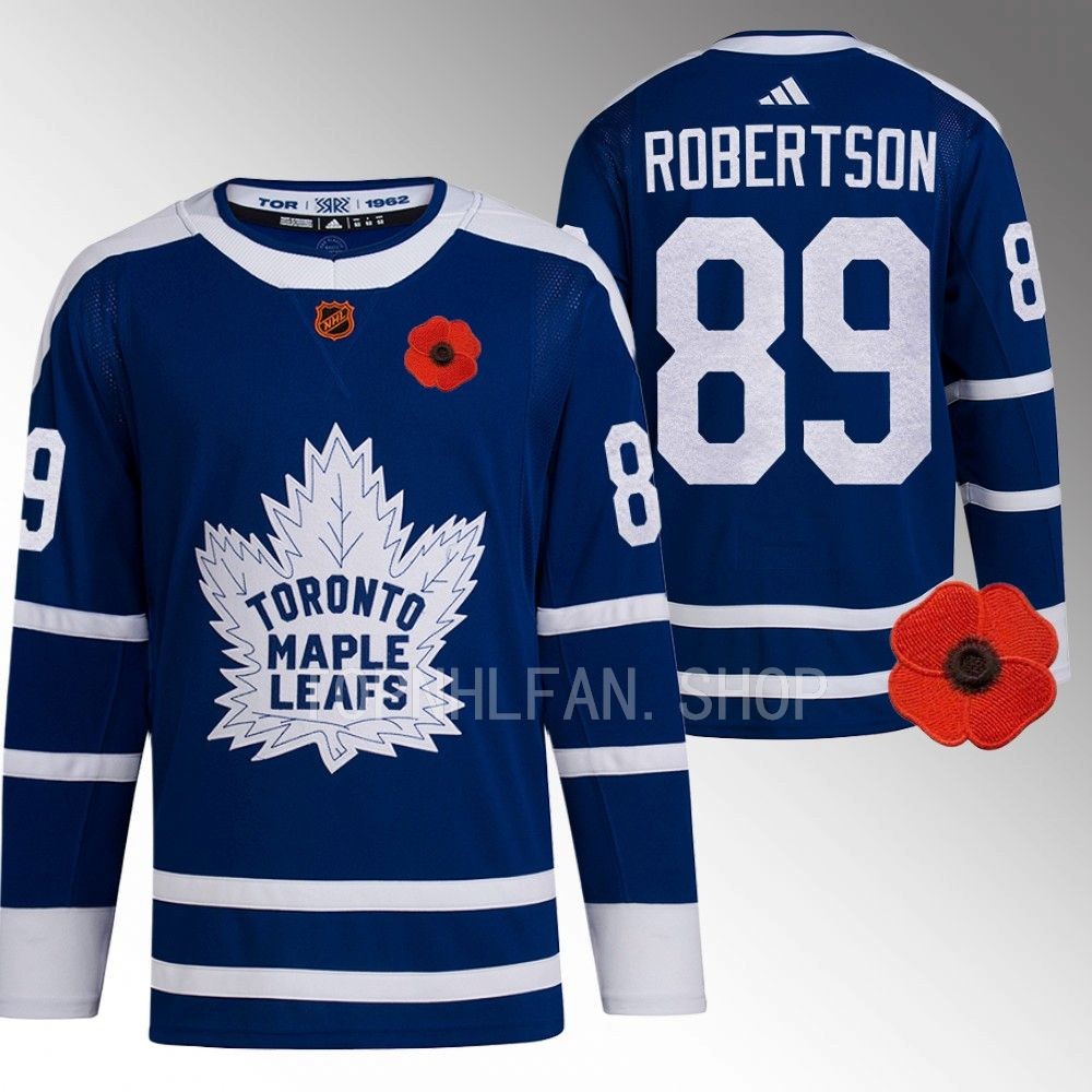 2022 Toronto Maple Leafs Nick Robertson Canadian Remembrance Day Blue Lest We Forget Jersey