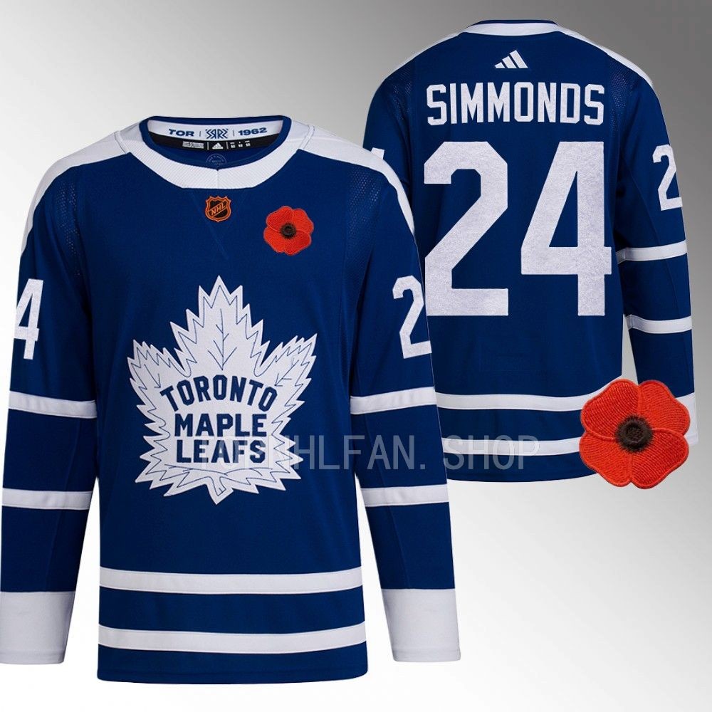 2022 Toronto Maple Leafs Wayne Simmonds Canadian Remembrance Day Blue Lest We Forget Jersey