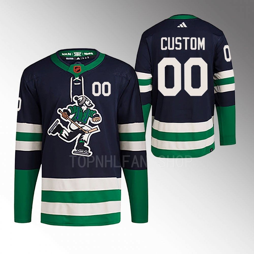 2022 Vancouver Canucks Custom Reverse Retro 2.0 Navy Authentic Primegreen Jersey