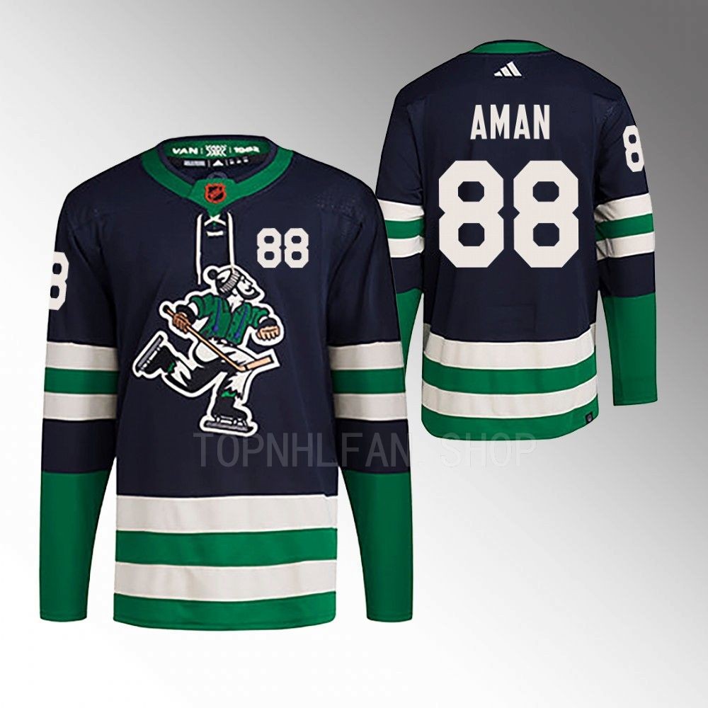 2022 Vancouver Canucks Nils Aman Reverse Retro 2.0 Navy Authentic Primegreen Jersey