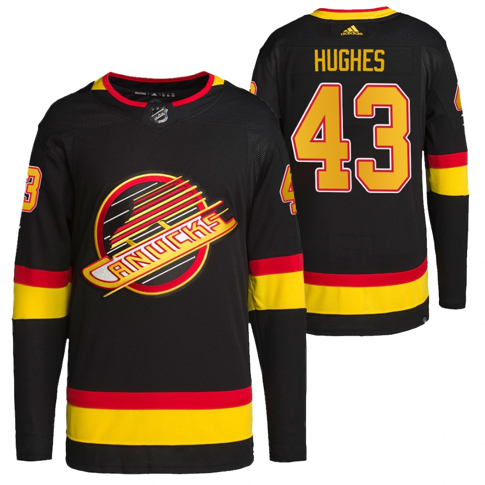 2022 Vancouver Canucks Quinn Hughes Black Retro Primegreen Authentic Pro Jersey