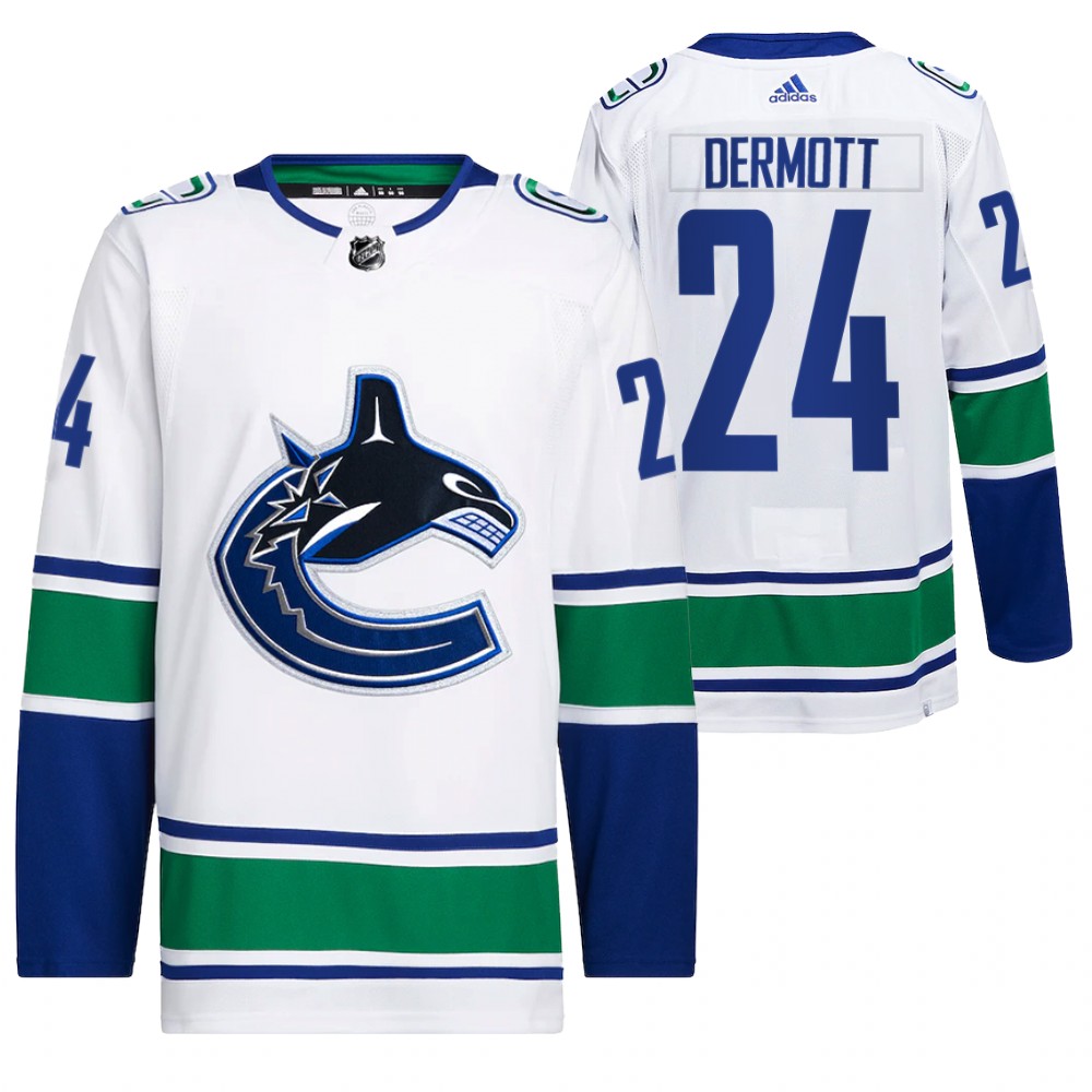 2022 Vancouver Canucks Travis Dermott White Away Primegreen Authentic Pro Jersey