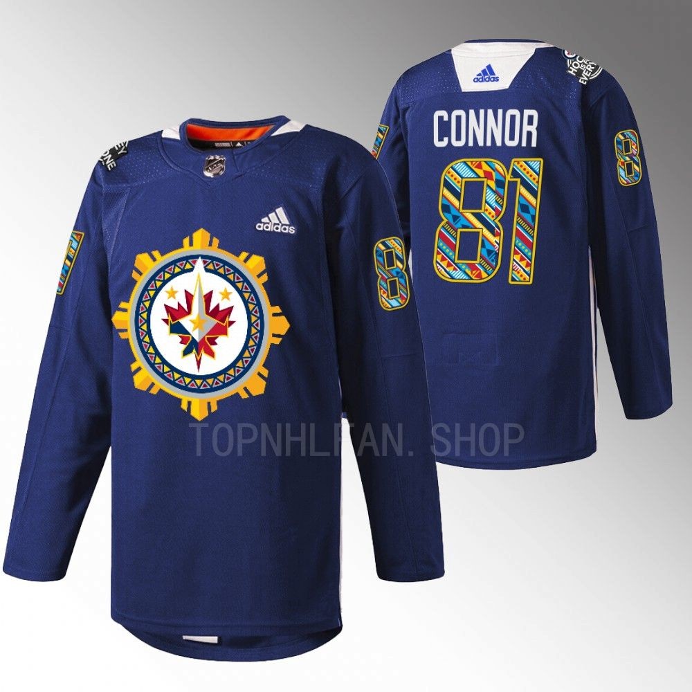 2022 Winnipeg Jets Kyle Connor Filipino Heritage Night Navy Warmup Jersey