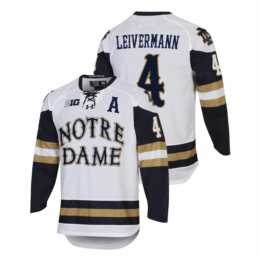 2022 notre dame fighting irish nick leivermann white college hockey home jersey