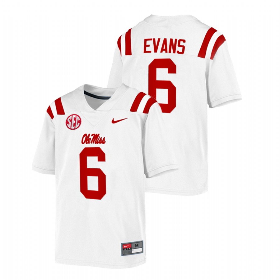 2022 ole miss rebels zach evans white college football game jersey