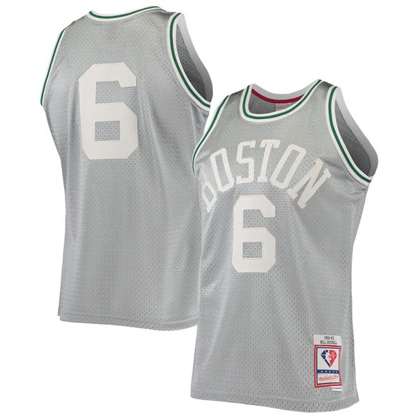 Boston Celtics Bill Russell Mitchell & Ness Silver 1962-63 Hardwood Classics retired players Jersey #6