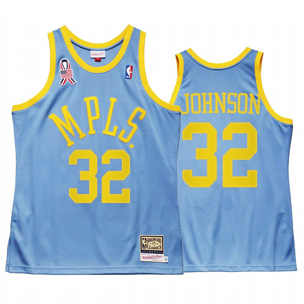 Los Angeles Lakers retired players Magic Johnson blue Throwback Jersey #32 