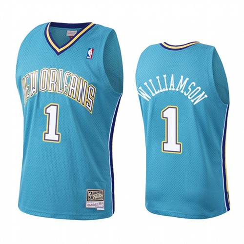 New Orleans Pelicans Zion Williamson Teal Mesh Mitchell & Ness Hardwood Classics Throwback stitched Jersey #1