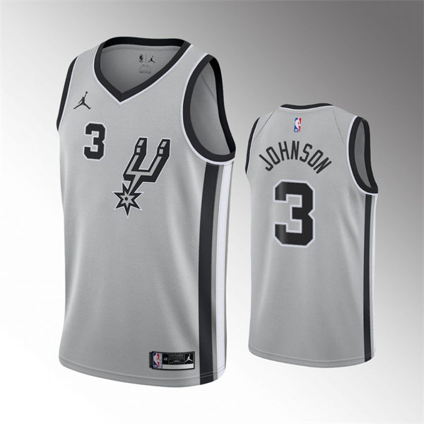 San Antonio Spurs Keldon JohnsonSilver Statement Edition Swingman stitched Jersey #3