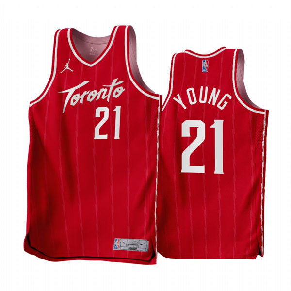 Toronto Raptors Thaddeus Young Red 2022-23 Earned Edition stitched Jersey #21