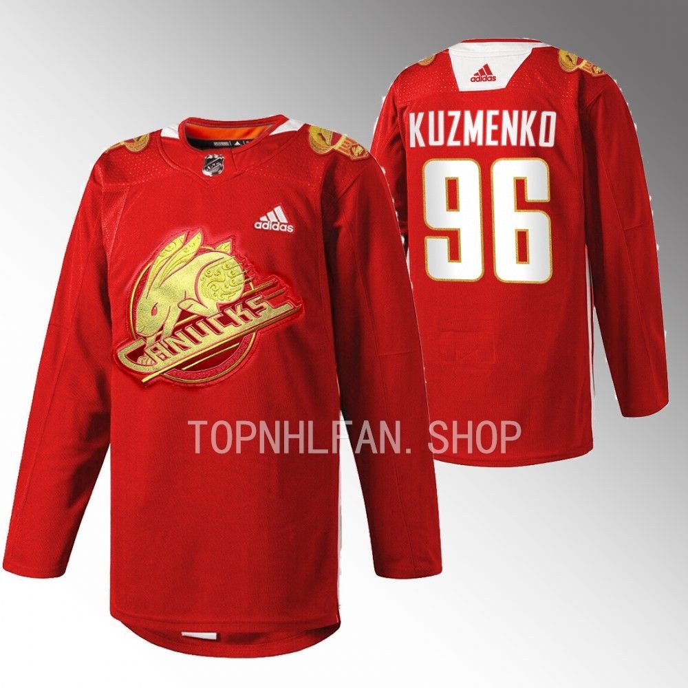 2023 Lunar New Year Vancouver Canucks Andrei Kuzmenko Red Rabbit Warm-up Jersey men's