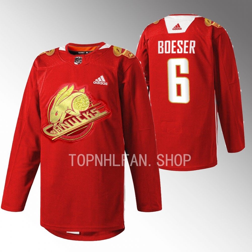 2023 Lunar New Year Vancouver Canucks Brock Boeser Red Rabbit Warm-up Jersey men's