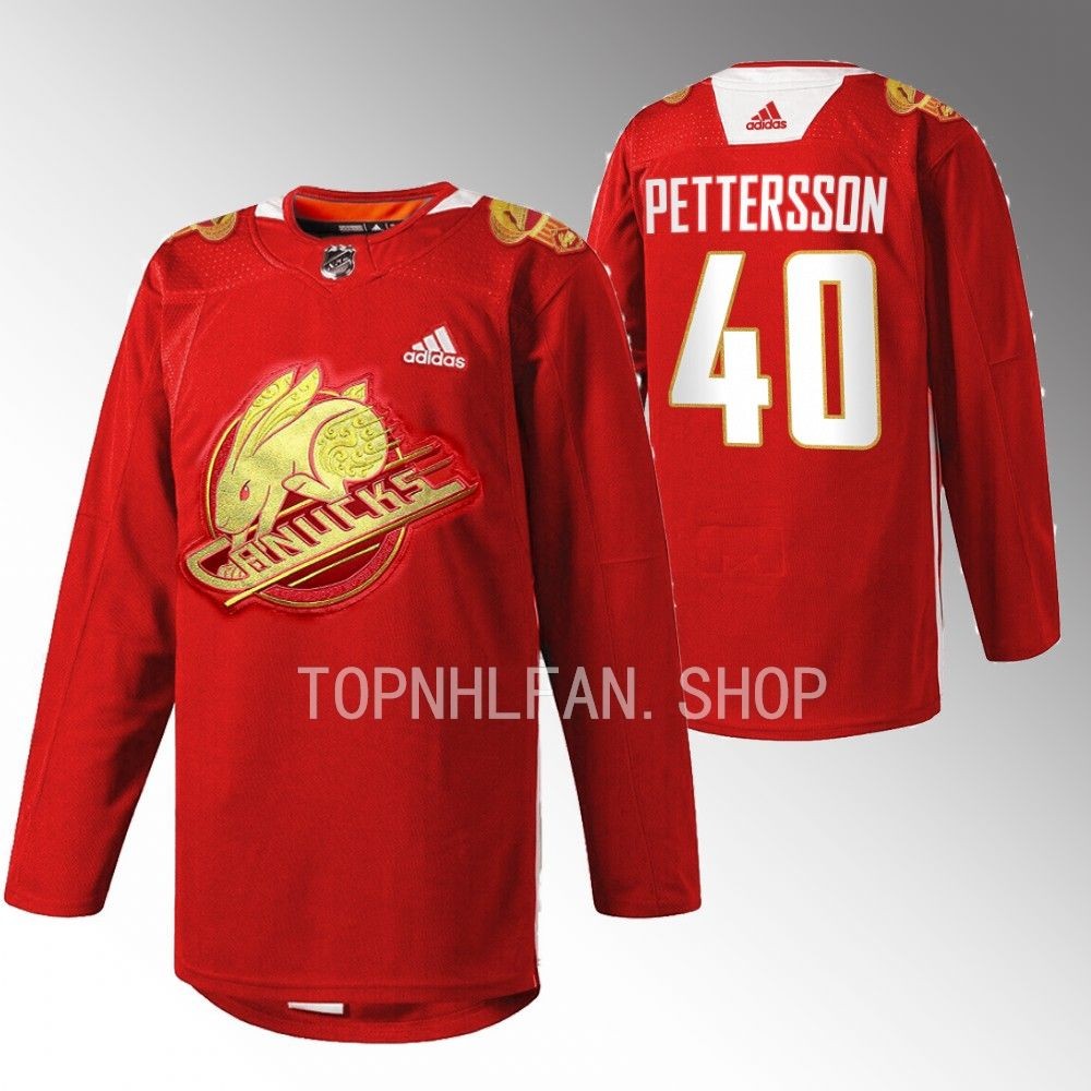 2023 Lunar New Year Vancouver Canucks Elias Pettersson Red Rabbit Warm-up Jersey men's