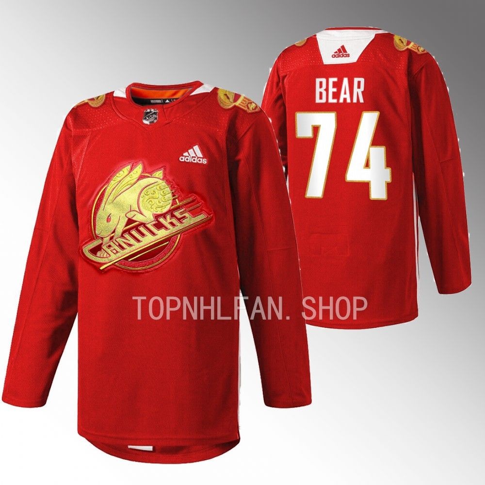 2023 Lunar New Year Vancouver Canucks Ethan Bear Red Rabbit Warm-up Jersey men's