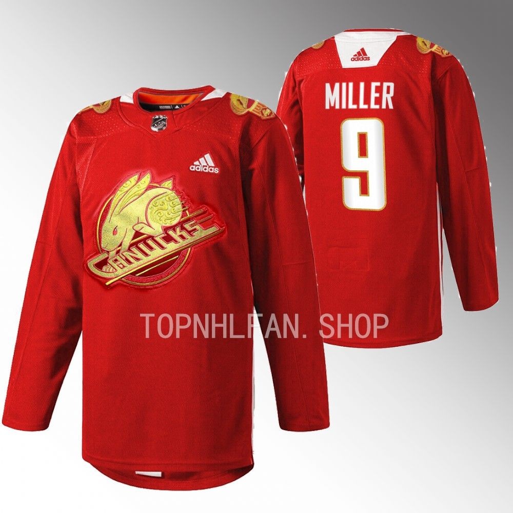 2023 Lunar New Year Vancouver Canucks J.T. Miller Red Rabbit Warm-up Jersey men's