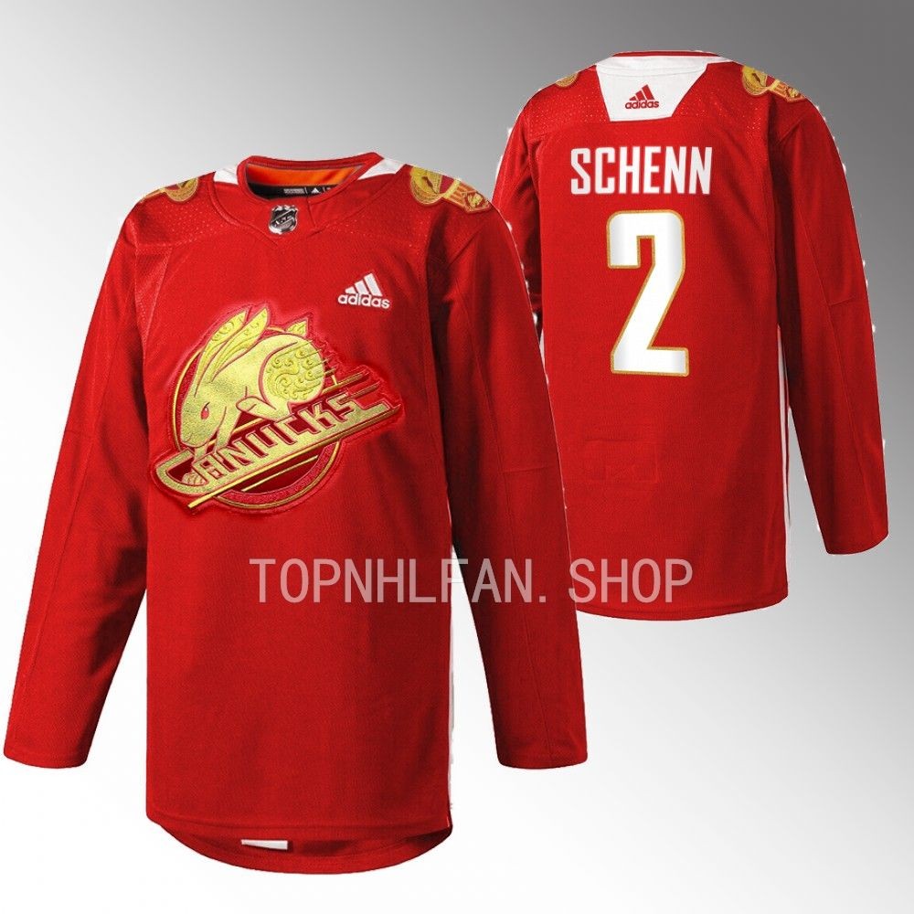 2023 Lunar New Year Vancouver Canucks Luke Schenn Red Rabbit Warm-up Jersey men's