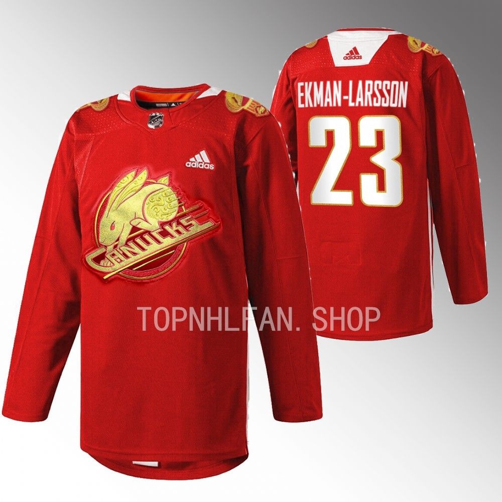 2023 Lunar New Year Vancouver Canucks Oliver Ekman-Larsson Red Rabbit Warm-up Jersey men's