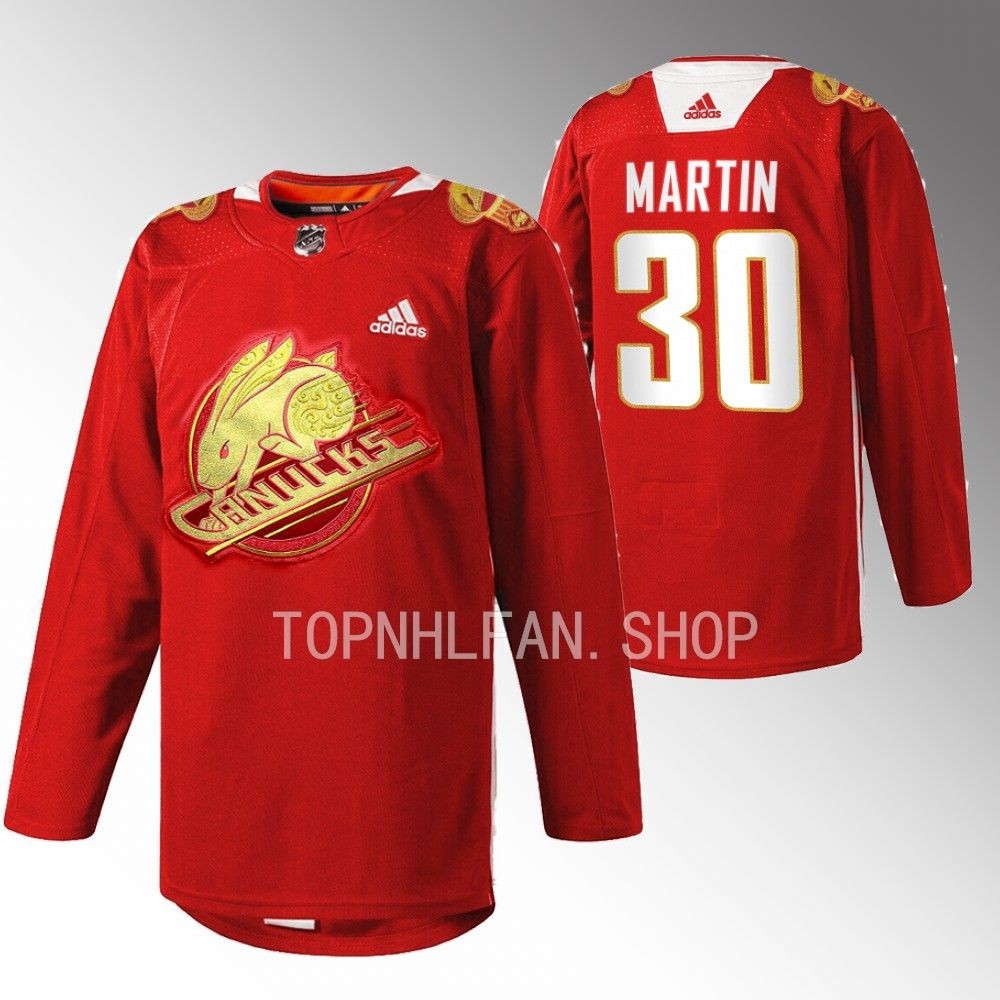 2023 Lunar New Year Vancouver Canucks Spencer Martin Red Rabbit Warm-up Jersey men's