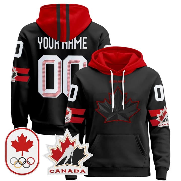 2026 Canada Olympic Custom Pullover Hoodie - All Stitched Black