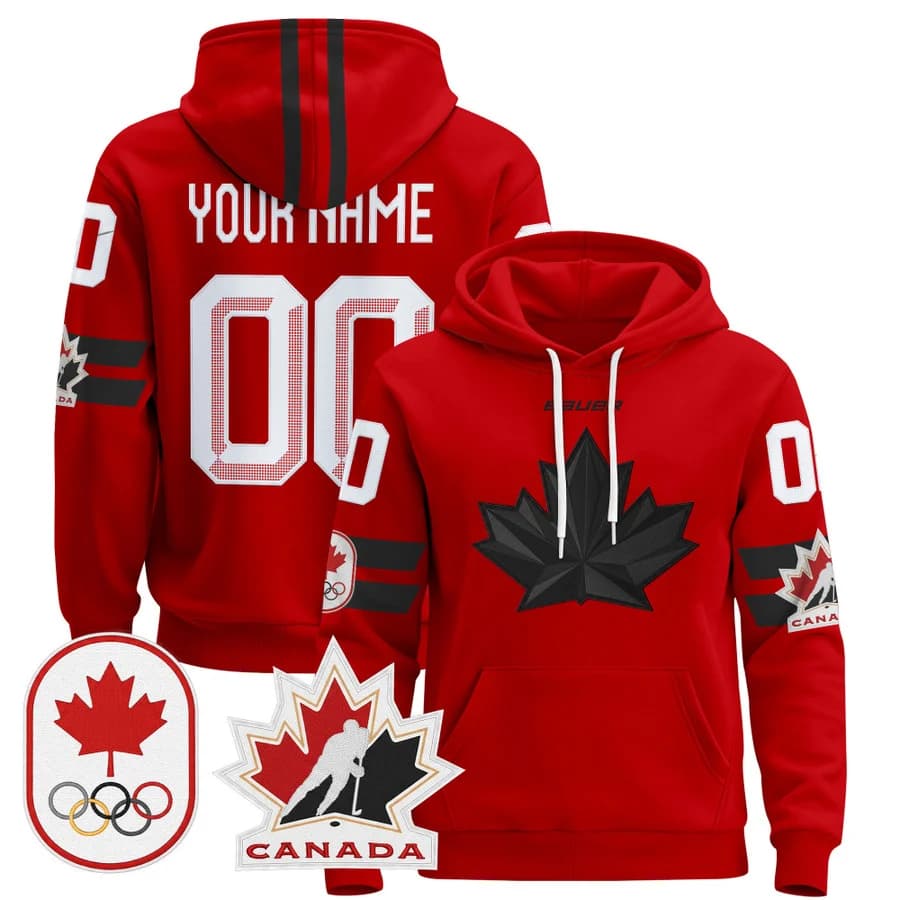 2026 Canada Olympic Custom Pullover Hoodie - All Stitched Red