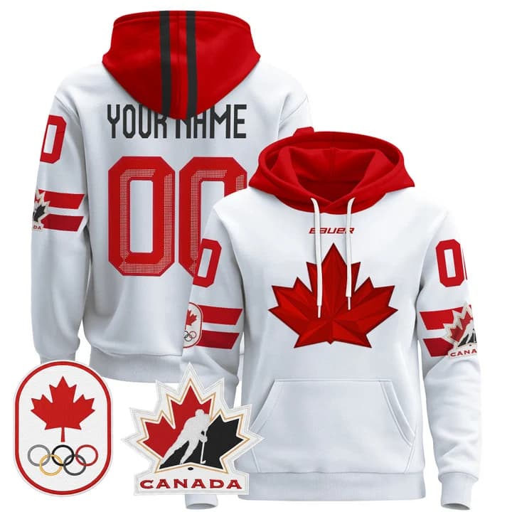 2026 Canada Olympic Custom Pullover Hoodie - All Stitched White