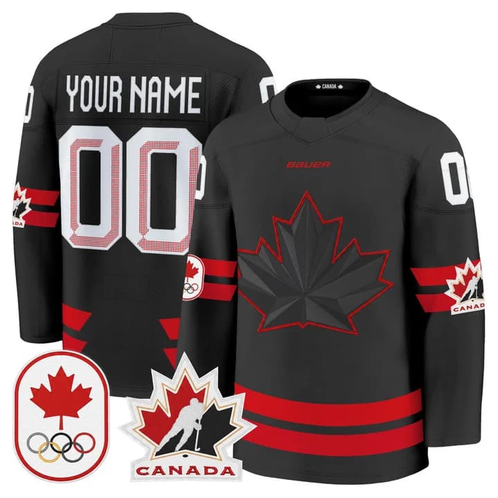 2026 Canada Olympic Premium Custom Hockey Jersey - All Stitched Black