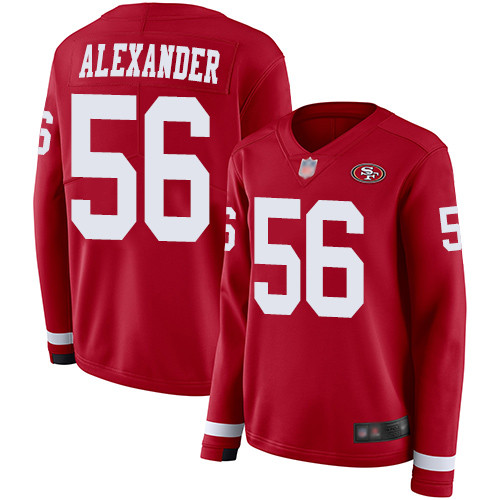 49ers #56 Kwon Alexander Red Team Color Women's Stitched Football Limited Therma Long Sleeve Jersey