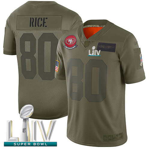 49ers #80 Jerry Rice Camo Super Bowl LIV Bound Youth Stitched Football Limited 2019 Salute to Service Jersey
