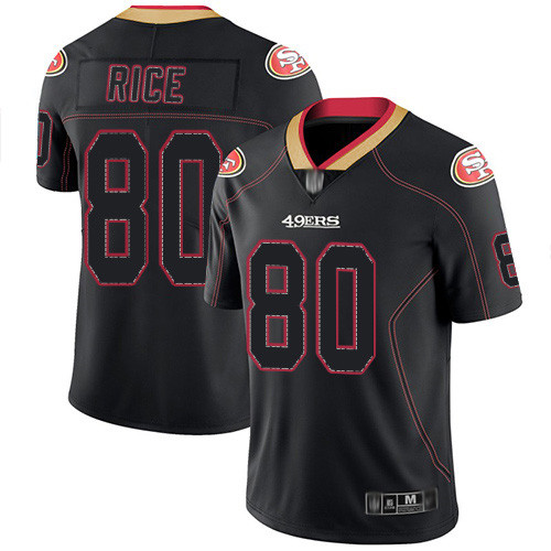 49ers #80 Jerry Rice Lights Out Black Men's Stitched Football Limited Rush Jersey